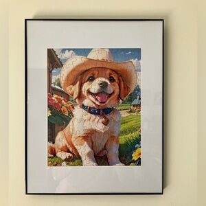 Framed Jigsaw Puzzle, Dog Wearing Cowboy Hat, 11x14